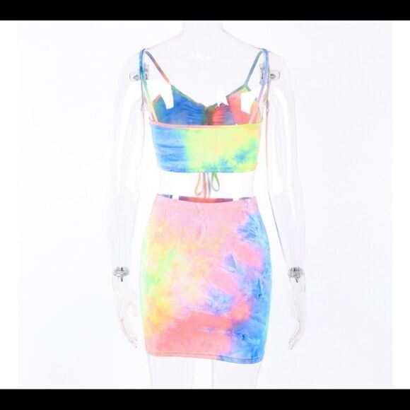 Neon Tie Dye 2-Piece Above Knee Skirt Set - Picture 4 of 7